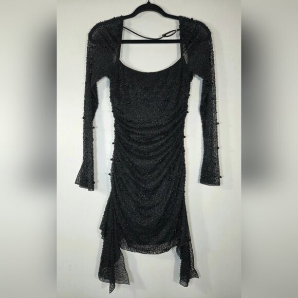 OH POLLY TIVOLI LONG SLEEVE EMBELLISHED COWL NECK MINI DRESS. - Picture 3 of 5